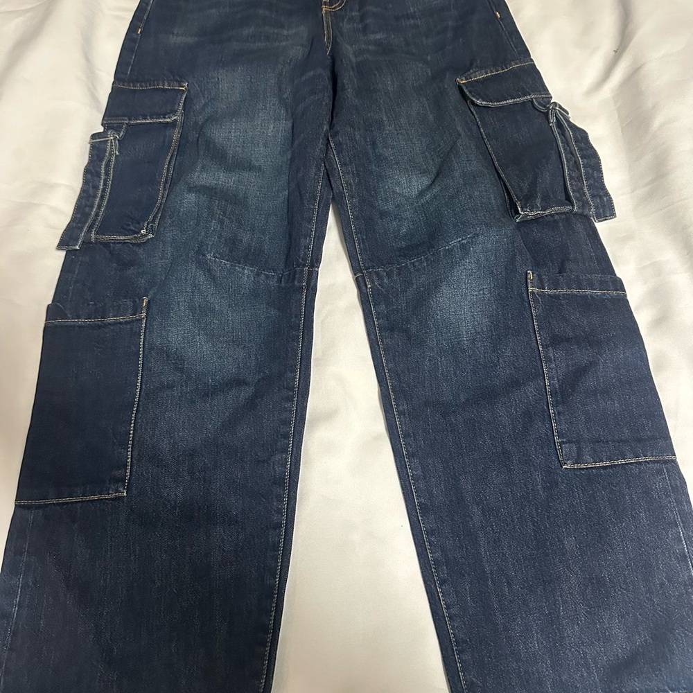 Cotton On womens Dark Blue Cargo Denim Pants size 26 NWT